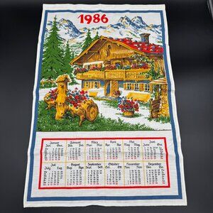 Vintage 1986 Kitchen Calendar Tea Towel Chalet Design German Wall Decor